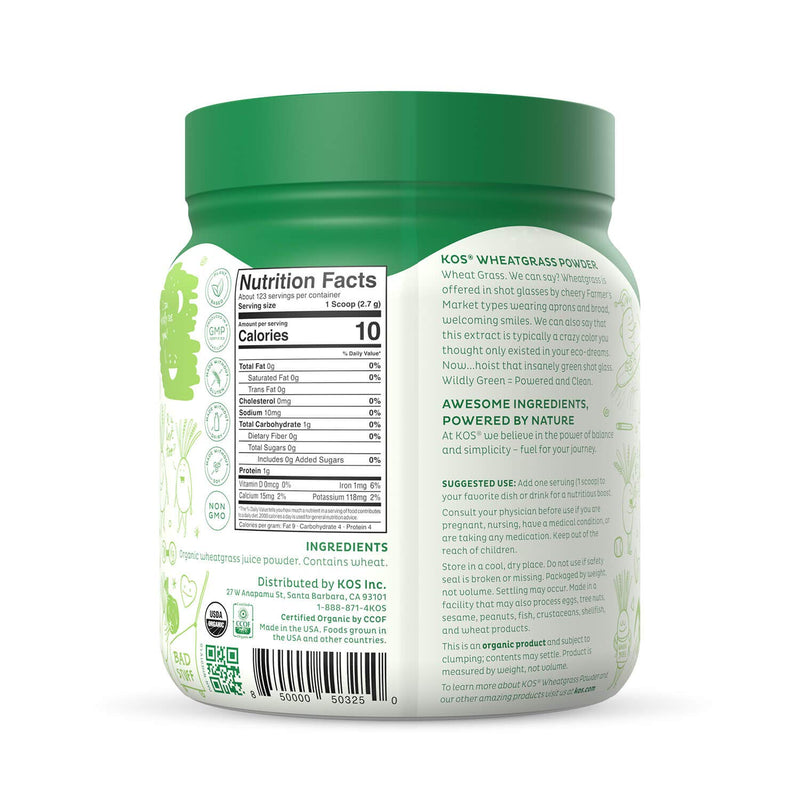 KOS Organic Wheatgrass Juice Powder | Chlorophyll Rich Premium Wheatgrass Juice Powder | USDA Organic, Cold-Pressed & Air Dried, Fiber Rich Plant Based Ingredient, 360.4g, 132 Servings - BeesActive Australia