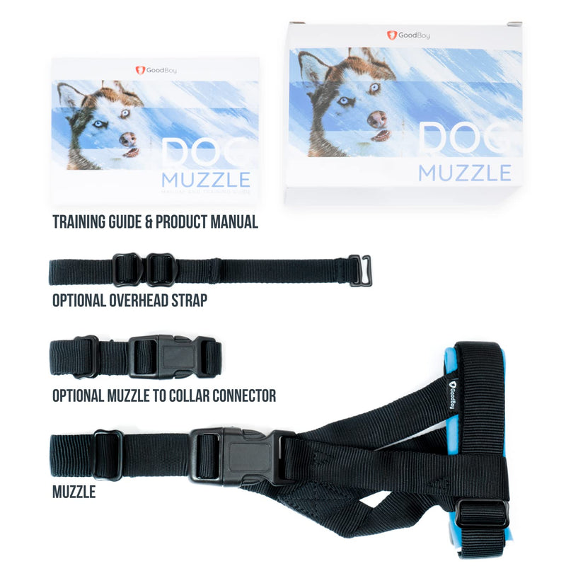 Gentle Muzzle Guard for Dogs - Prevents Biting Unwanted Chewing Safely Secure Comfort Fit - Soft Neoprene Padding – No More Chafing – Included Training Guide Helps Build Bonds Pet Medium (Pack of 1) Blue - BeesActive Australia