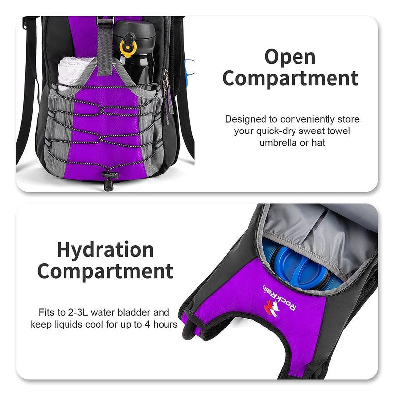 ROCKRAIN Hydration Backpack Insulated Hydration Pack with 2L BPA Free Water Bladder for Hiking, Running, Climbing and Cycling, Perfect for Men, Women, Kids, Lightweight Daypack Violet - BeesActive Australia