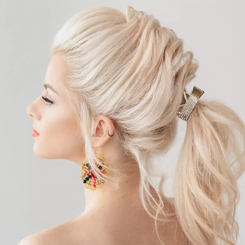 HINZIC 4 Styles Non-Slip High Ponytail Hair Clips Rhinestone Styling Claws Buns Holder Large Glittering Crystal Banana Pins Accessories for Women Girls Thick Long Hair Style 1 - BeesActive Australia