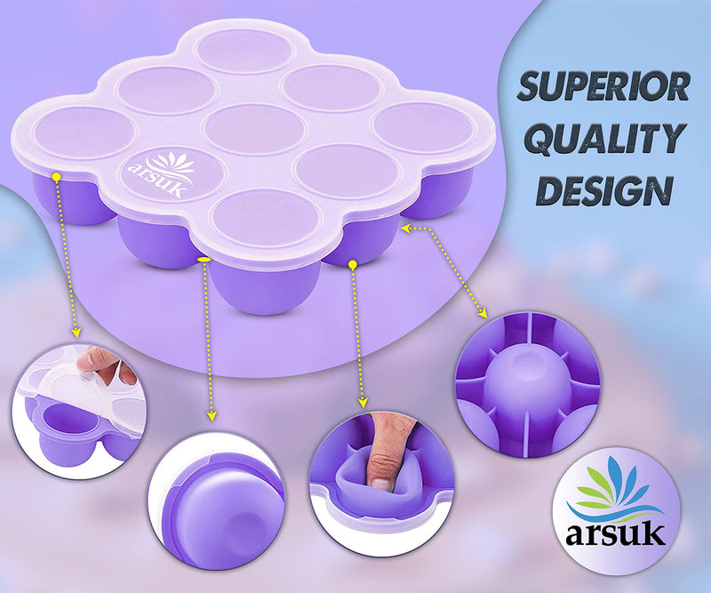 ARSUK Baby Food Storage Containers Silicone Freezer Tray With Lids, Weaning Pots for Baby Food Purees (283 Grams - 9x75ml) Silicone Tray Pack of 1 - BeesActive Australia