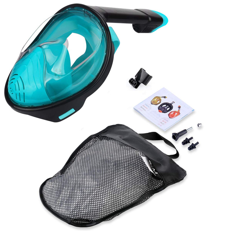 [AUSTRALIA] - QingSong Full Face Snorkel Mask, Snorkeling Mask with Detachable Camera Mount, 180 Degree Panoramic View Anti-Fog Anti-Leak Snorkel Set for Kids & Adult Black/Green Small 