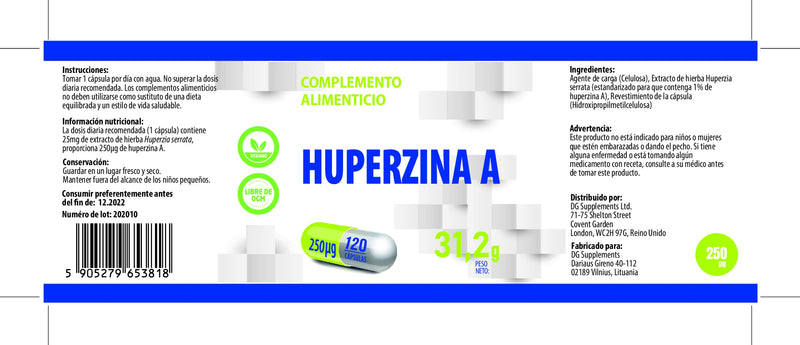 Huperzine A 250 mcg 120 Vegan Capsules, 3rd Party lab Tested, High Strength Supplement, Gluten and GMO Free - BeesActive Australia