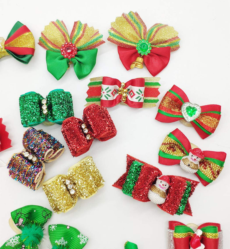 Hixixi 30pcs Dog Puppy Cat Mix Christmas Shiny Rhinestone Hair Bows Rubber Bands Pet Xmas Grooming Accessories (30PCS) - BeesActive Australia