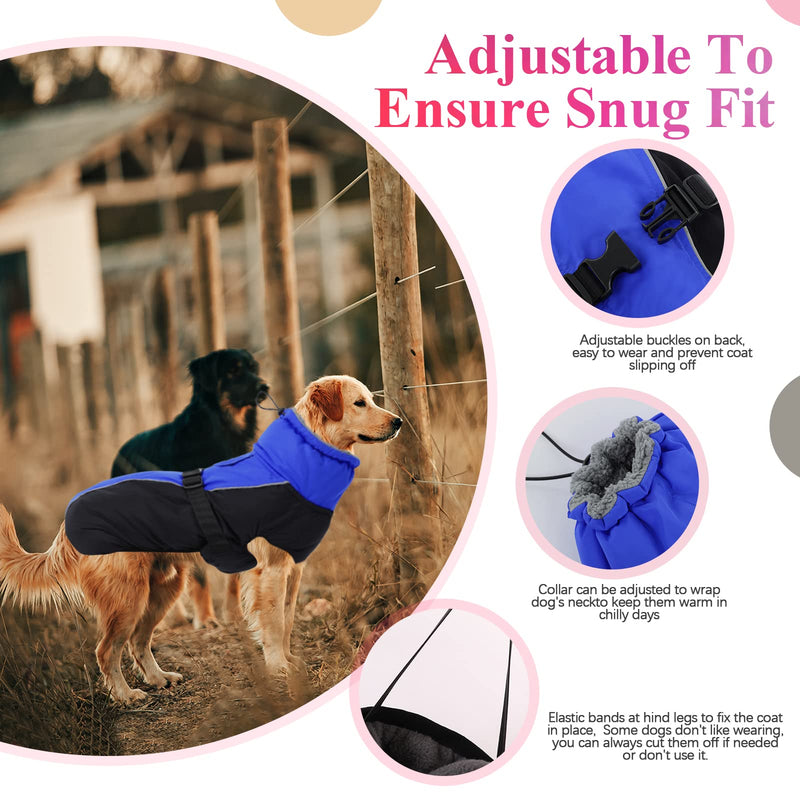 IECOii Extra Warm Dog Coat Reflective Adjustable Dog Jacket Dog Winter Coat with Buckle Fleece Turtleneck Dog Jacket for Cold Weather Soft Winter Coat for Small Medium Extra Large Dogs X-Large Blue - BeesActive Australia