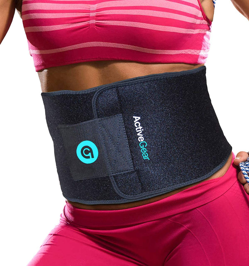 ActiveGear Waist Trimmer Belt Slim Body Sweat Wrap for Stomach and Back Lumbar Support Blue Large - BeesActive Australia