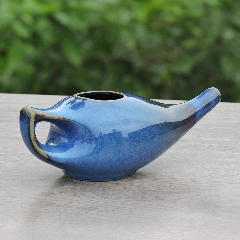Porcelain Ceramic Neti Pot for Nasal Cleansing with 05 Sachet Neti Salt and Instructions Leaflet, Elegant Blue Gradient Color - BeesActive Australia