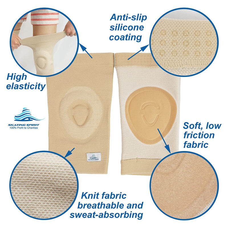 SKATINGSPIRIT Gel Knee Pads (1 Pair), Cushion and Support Knee Cap for Dancing Figure Skating Gymnastic, Youth and Adult (Medium) Medium Beige - BeesActive Australia
