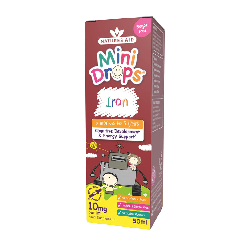 Natures Aid Iron Mini Drops for Infants and Children, Cognitive Development, Sugar Free, 50 ml Single - BeesActive Australia