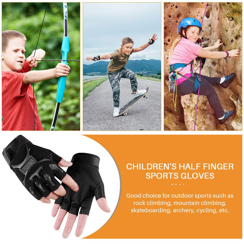 Kid Half Finger Fingerless Cycling Gloves Mitten for Child Children Exercise Skate Skateboard Accessories Roller Skating Other Sports Anti-Abrasion No-Slip Black - BeesActive Australia