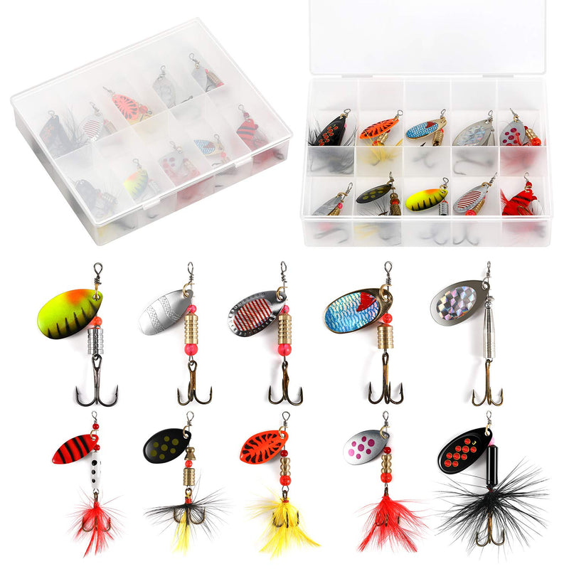 [AUSTRALIA] - Magreel Fishing Lures Spinnerbait, 10/16pcs Freshwater Saltwater Fishing Lures Kit Set, Bass Trout Salmon Hard Metal Spinner Baits with Tackle Box/Bag 10 pcs 