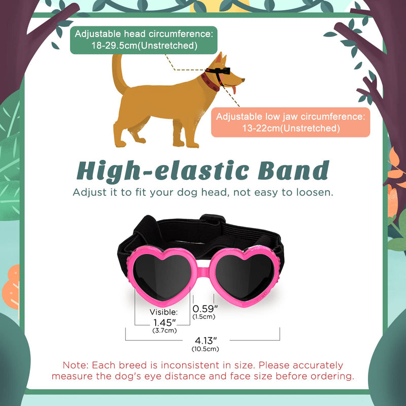 Lewondr Small Dog Sunglasses UV Protection Goggles Eye Wear Protection with Adjustable Strap Doggy Heart Shape Anti-Fog Sunglasses for Pet Dogs Sun Glasses Doggie Windproof Glasses Pink - BeesActive Australia