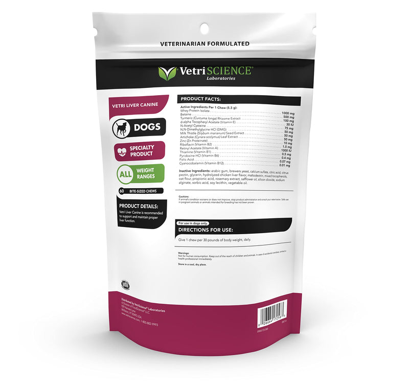 VetriScience Laboratories - Vetri Liver Canine, Liver Support Formula for Dogs, 60 Bite Sized Chews - BeesActive Australia