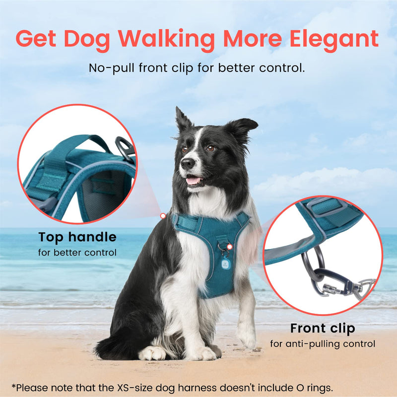Pawaii Dog Harness, No-Pull Pet Harness with Pet ID Tag, No Choke Front Lead Dog Harness, Adjustable Soft Padded Pet Vest with Easy Control Handle M (Chest: 22"-27" ) Teal Green - BeesActive Australia