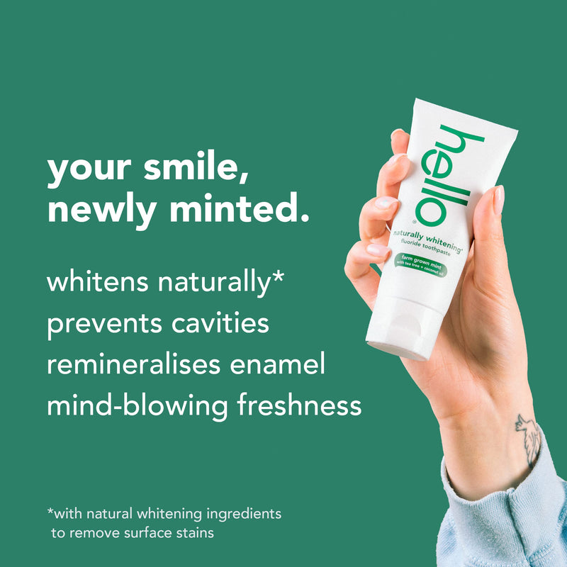Hello Naturally Whitening Fluoride Toothpaste - Vegan, SLS  Free, Peroxide Free, Natural Farm Grown Mint Flavour 82 ml - BeesActive Australia