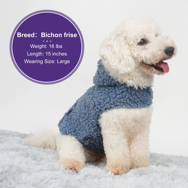 cyeollo Dog Hoodie Sherpa Vest for Dogs Reversible Waterproof Windproof Cozy Winter Clothes Cold Weather Coats Fuzzy Sweatshirt with Pocket Solid Color Pets Apparel Warm Coats for Small Medium Dogs Blue - BeesActive Australia