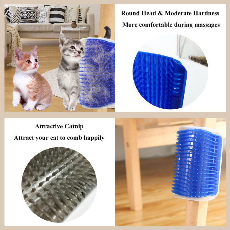 DOUBLE2C Cat Self Groomer, 4 Pack Cat Wall Corner Groomers with Catnip, Soft Face Scratchers Brush, Corner Massage Comb for Long & Short Fur Kitten/Puppy (Blue+Grey) - BeesActive Australia