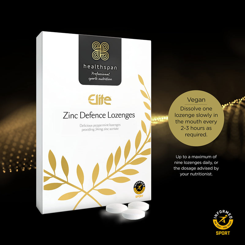 Healthspan Elite Zinc Defence Lozenges 34mg (45 Lozenges) | Providing 34mg Zinc Acetate | Immune Support | Cold & Flu | All Blacks Official Partner | Peppermint | Informed Sport Accredited | Vegan - BeesActive Australia