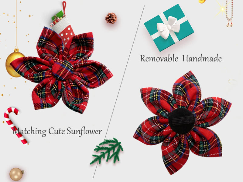 Unique Style Paws Flower Dog Collar, Adjustable Dog Collar with Flower, Durable Pet Collar for Female or Male Small Medium Large Dogs S Christmas Grid - BeesActive Australia