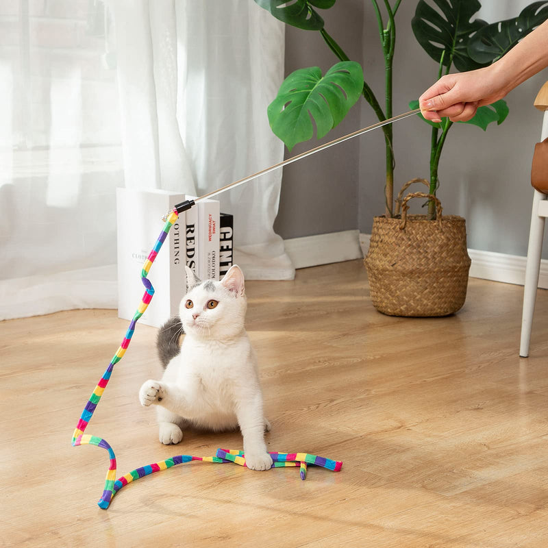 FYNIGO Interactive Cat Rainbow Wand Toys for Indoor Cats and Kittens,Colorful Cat Teaser Wand String Plush Toy,Original Product Strong and Sturdy(2 Pack) - BeesActive Australia