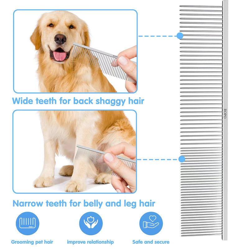 ROPO Dog Combs for Detangling and Knots - Stainless Steel Cat Combs with Round Teeth - Pet Combs for Dogs - Professional Grooming Tools for Long and Short Hair Dogs, Cats and Other Pets Silver - BeesActive Australia