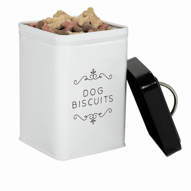 Amici Pet Pet Treat Collection, , Sparky Dog Biscuits Metal Storage Canister, 36 oz, White - BeesActive Australia