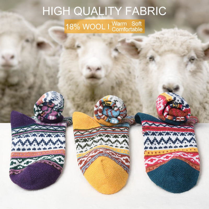 FYC 5 Pairs Womens Thick Knitted Wool Warm Socks Casual Socks for Women Free Size Mixed Colors-1 - BeesActive Australia