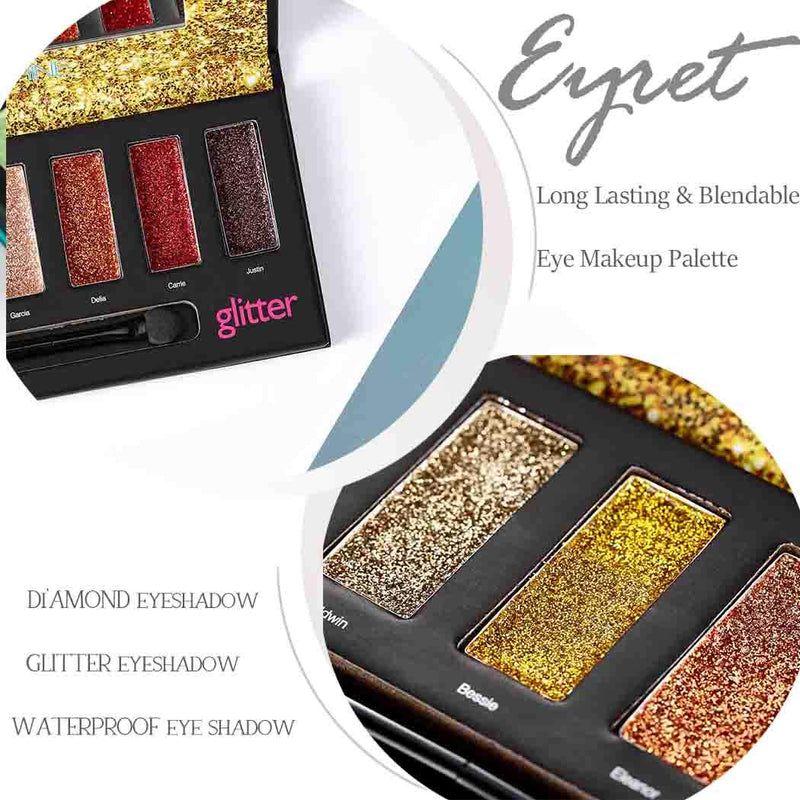 Eyret Glitter Eyeshadow Palette 9 Colors Metallic Shiny Party Eyeshadows Diamond Highly Pigments Eyeshadow Cosmetics for Women and Girls - BeesActive Australia