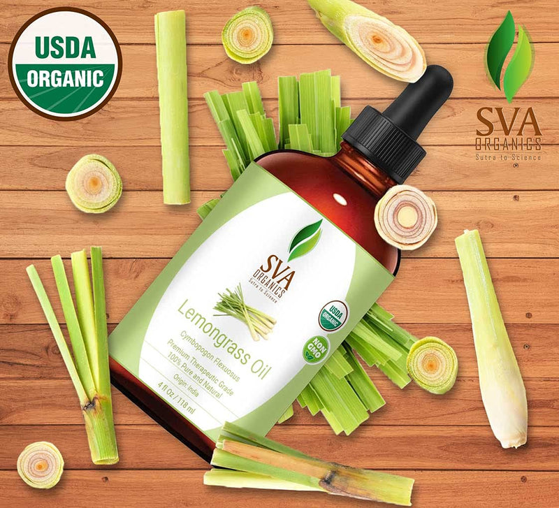 SVA Organics Lemongrass Oil Organic USDA 4 Oz 100% Pure Natural Undiluted Premium Therapeutic Grade Oil for Diffuser, Aromatherapy, Skin, Face & Hair - BeesActive Australia