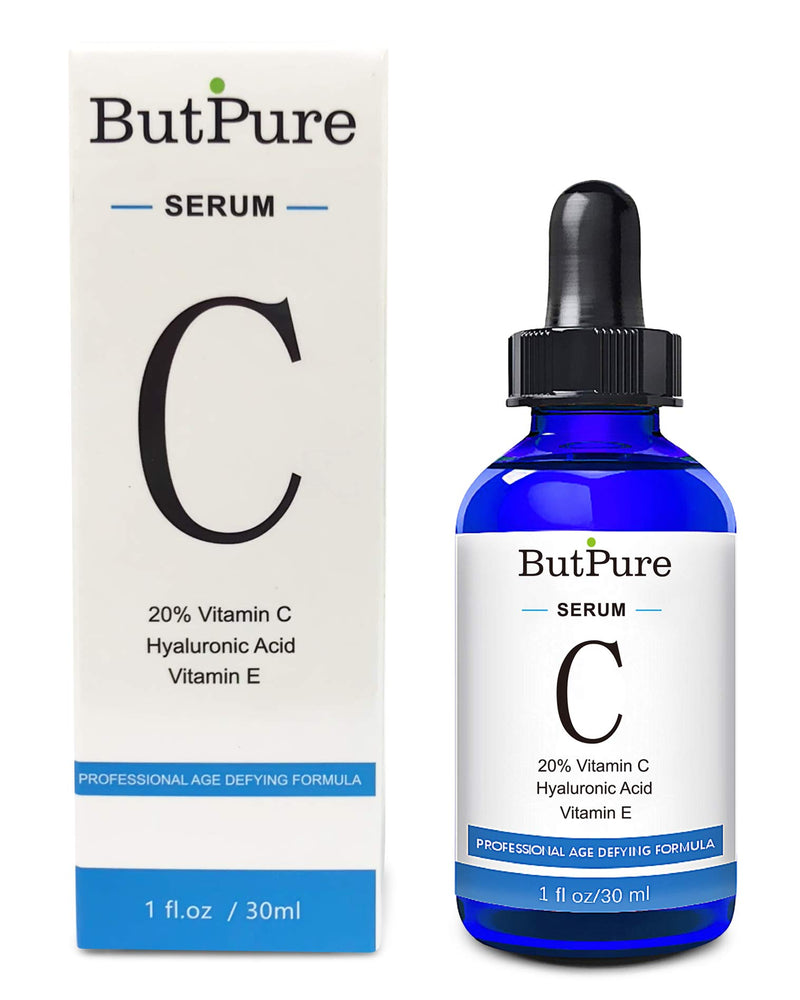 ButPure Vitamin C Serum For Face With Hyaluronic Acid and Vitamin E – Natural Moisturizing Facial Skin brightening Serum – Reduce Dark Circle, Fine Line and Sun Damage – Vegan Friendly - 1 oz - BeesActive Australia