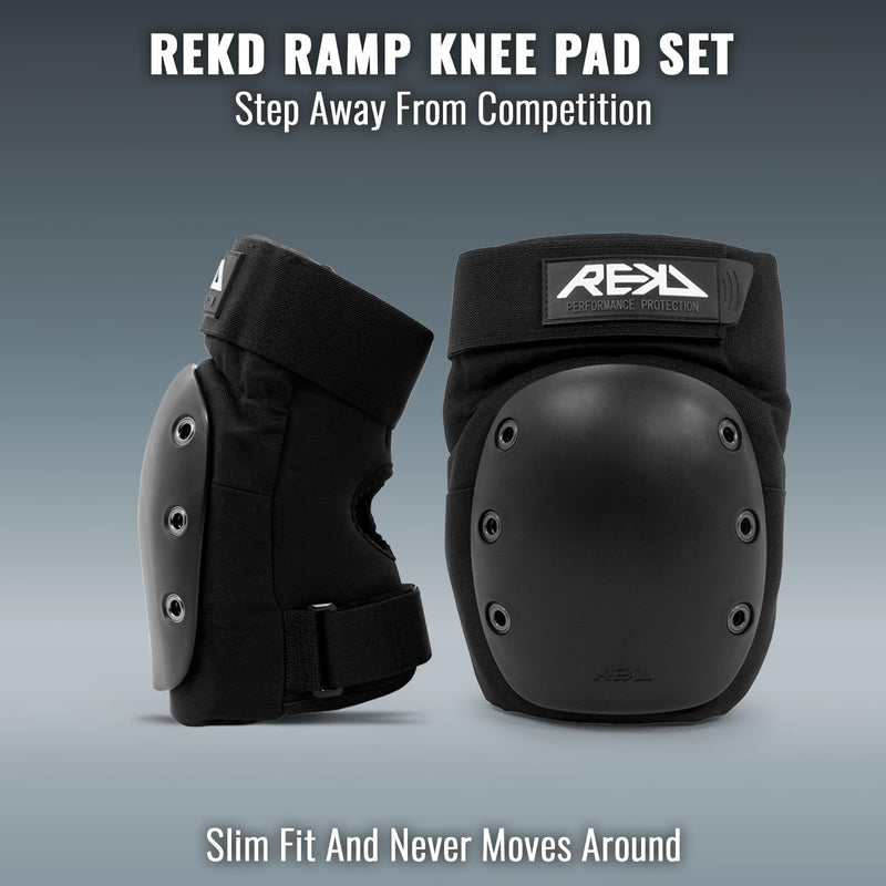REKD Ramp Knee Pads | Impact Resistant Heavy Duty Neoprene Pads | Set w Adjustable Straps Breathable Material Shock Absorption | Unique Ergonomic Fit for Added Comfort and Safety | Action Sports S Black - BeesActive Australia