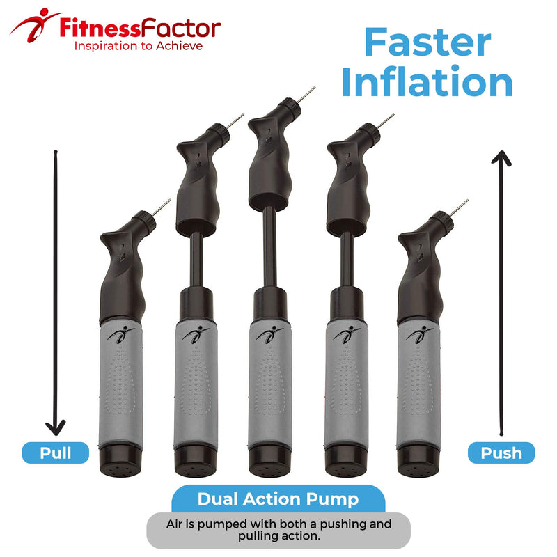 Fitness Factor Small Dual Action Ball Pump - Hand Air Pump for Inflatable Balls - Perfect for Basketball, Volleyball, Soccer and Football | Comes with 3 Additional Inflating Needles Grey - BeesActive Australia