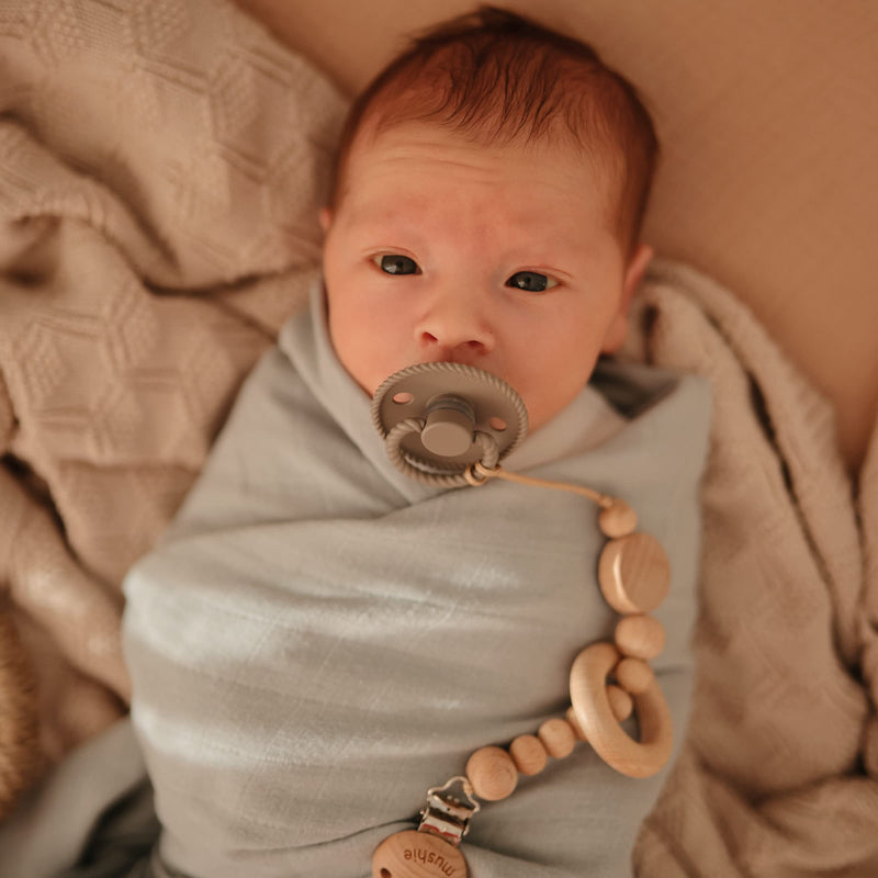 Frigg Rope SilkySoft Silicone Baby Pacifier | Made in Denmark | BPA-Free (Honey Gold/Portobello, 6-18 Months) Honey Gold/Portobello - BeesActive Australia