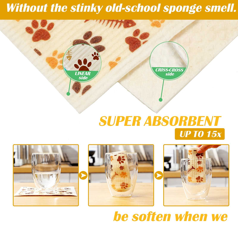 6 Pieces Cat Sweedish Dishcloth Dish Towels Durable Swedish Cleaning Cloths Absorbent and Fast Dry Kitchen Towels Cats Cleaning Cloths for Kitchen Bathroom Office Wedding Housewarming - BeesActive Australia