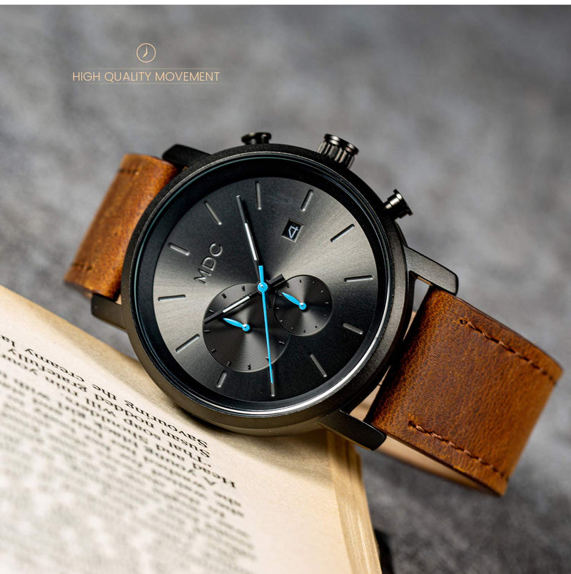 Infantry MDC Mens Black Watch Fashion, Chronograph Quartz Wrist Watches for Men, with Auto Date Waterproof, Genuine Leather Strap Brown - BeesActive Australia