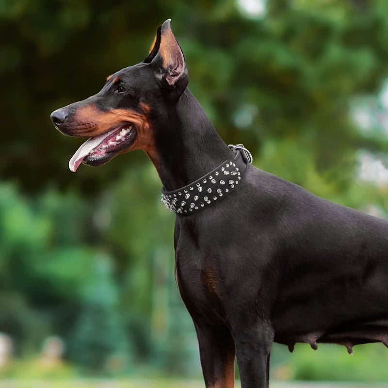Epesiri Adjustable Wide Spiked Dog Collar, Mushroom Rivet PU Leather Cat Dog Collars, Durable Spike Studded Pet Collar for Small Medium Large Breed, Pitbull Mastiff Bulldog Pugs Husky Rottweiler Black Large 19.5"-22.6" - BeesActive Australia