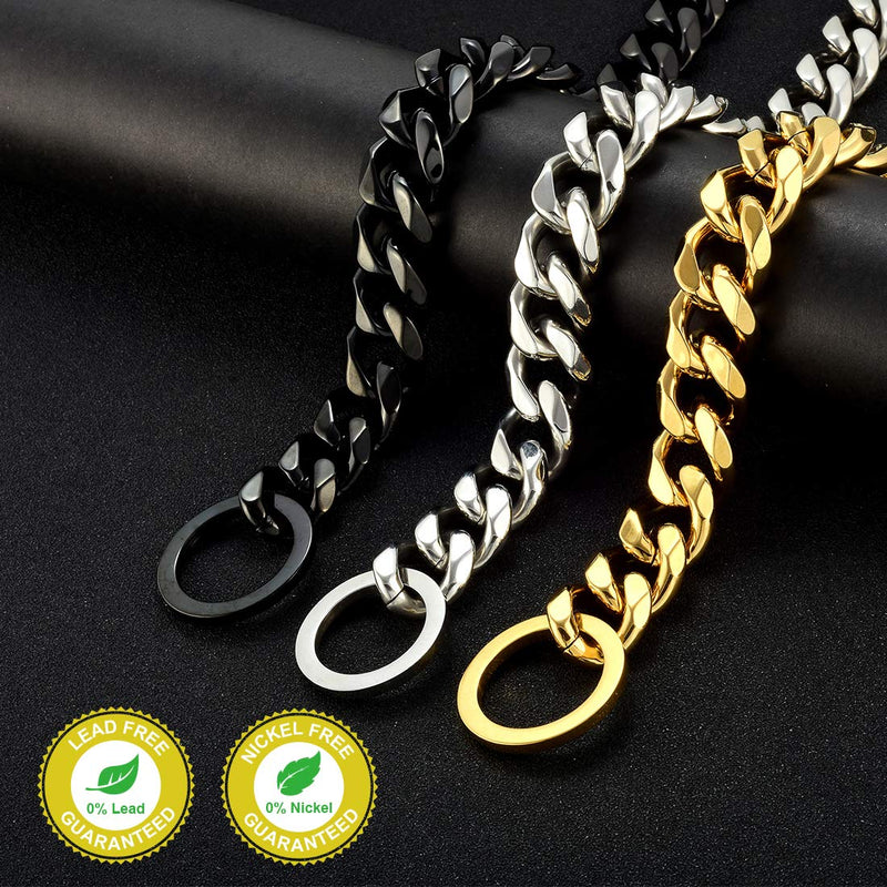 GZMZC Dog Chain Collar High 18K Gold Polished Stainless Steel Cuban Link Strong Heavy Duty Chew Proof Walking Training Chain Leash Collar for Small Medium Big Dogs 19mm width 20" recommend dog's neck:16" - BeesActive Australia