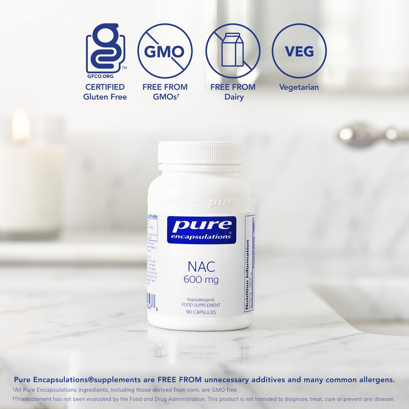 Pure Encapsulations - NAC 600mg - Professional Strength N-Acetyl-L-Cysteine - 90 Capsules - BeesActive Australia