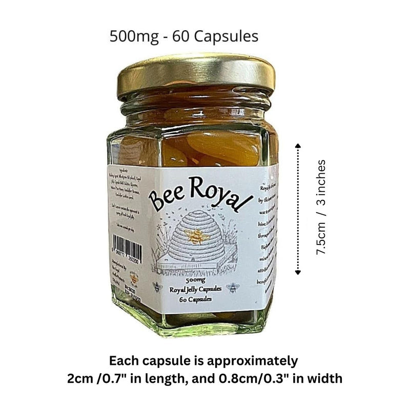 Bee Royal - 60 Royal Jelly Capsules of 500mg 100% Fresh Queen's Jelly NOT Freeze Dried Extract - Supports Immune System, Fertility, Energy Management, Reduces Tiredness & Fatigue (500mg / 60 caps) 60 Count (Pack of 1) - BeesActive Australia