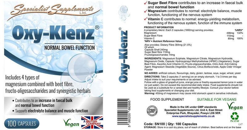 Specialist Supplements Oxy-Klenz Healthy Bowel Function 100 Capsules (Pack of 2) - BeesActive Australia
