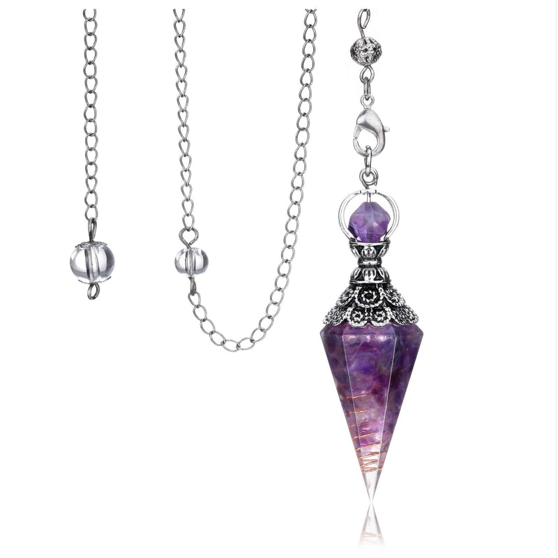 CrystalTears Amethyst Crystal Pendulum Hexagonal Reiki Healing Crystal Points Gemstone Dowsing Pendulum for Divination Scrying Wicca Crystal Therapy - BeesActive Australia