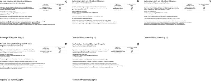 Now Foods, Alpha-Lipoic Acid, 600mg 2-Day Depot, 120 Vegan Capsules, Lab-Tested, Gluten Free, Vegetarian, Soy Free, Non-GMO - BeesActive Australia
