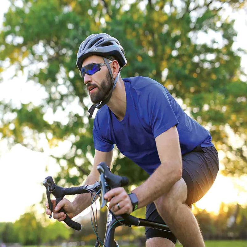 H HWY-FLY Polarized Cycling Glasses, Polarized Sports Sunglasses with 5 Interchangeable Lenses UV Protection for Mens Womens TR90 Cycling Glasses, Cycling, Baseball, Fishing, Ski Running, Golf (Blue) - BeesActive Australia