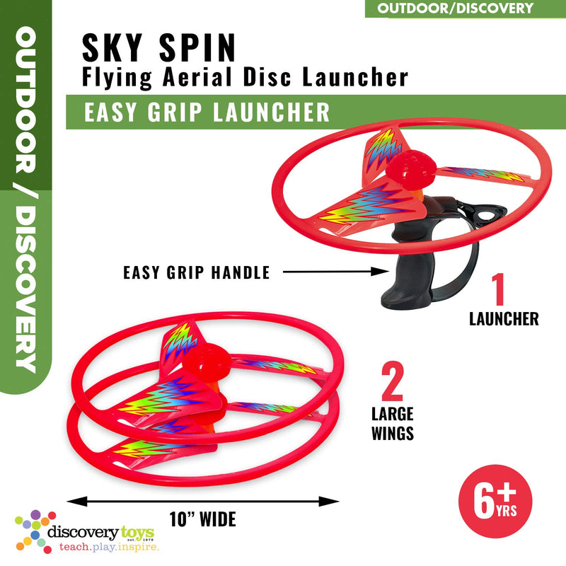[AUSTRALIA] - Discovery Toys Sky Spin Flying Aerial Disc Launcher | 2 Large Wings Kid-Powered Learning | STEM Toy Early Childhood Development 6 Years and Up Original 