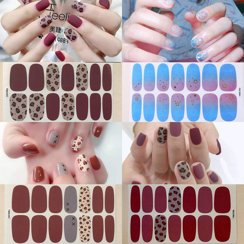 SILPECWEE 20 Sheets Full Wraps Nail Art Polish Stickers Tips and 1Pc Nail File Flower Adhesive Nail Decals Strips Set Manicure Kit for Women NO2 - BeesActive Australia
