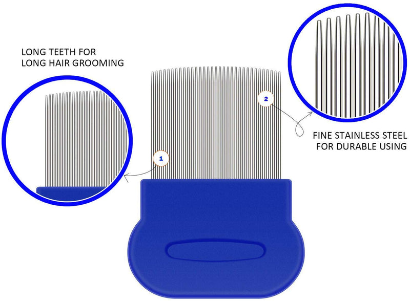weback Flea Comb for Dogs, Lice Combs,Tick Comb, Cat flea Combs with Durable Teeth for Removing Tear Stains, Fleas, Dandruff, Lice 4pcs-blue - BeesActive Australia