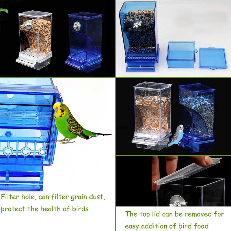 kathson No-Mess Bird Feeder Parrot Integrated Automatic Feeder Seed Food Container Acrylic Finch Foraging Feeders with Perch Cage Accessories for Small Birds Parakeet Canary Cockatiel Lovebirds Clear - BeesActive Australia