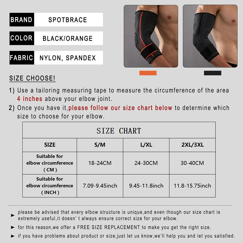 eYotto Elbow Brace Support with Strap(2 PACK), Compression Sleeve Adjustable for Women Men Arm Support for Running,Workout, Basketball, Golf, Tennis, Weightlifting, Pain Relief, Tendonitis, Arthritis Orange L/XL:(For 9.45"-11.8") - BeesActive Australia