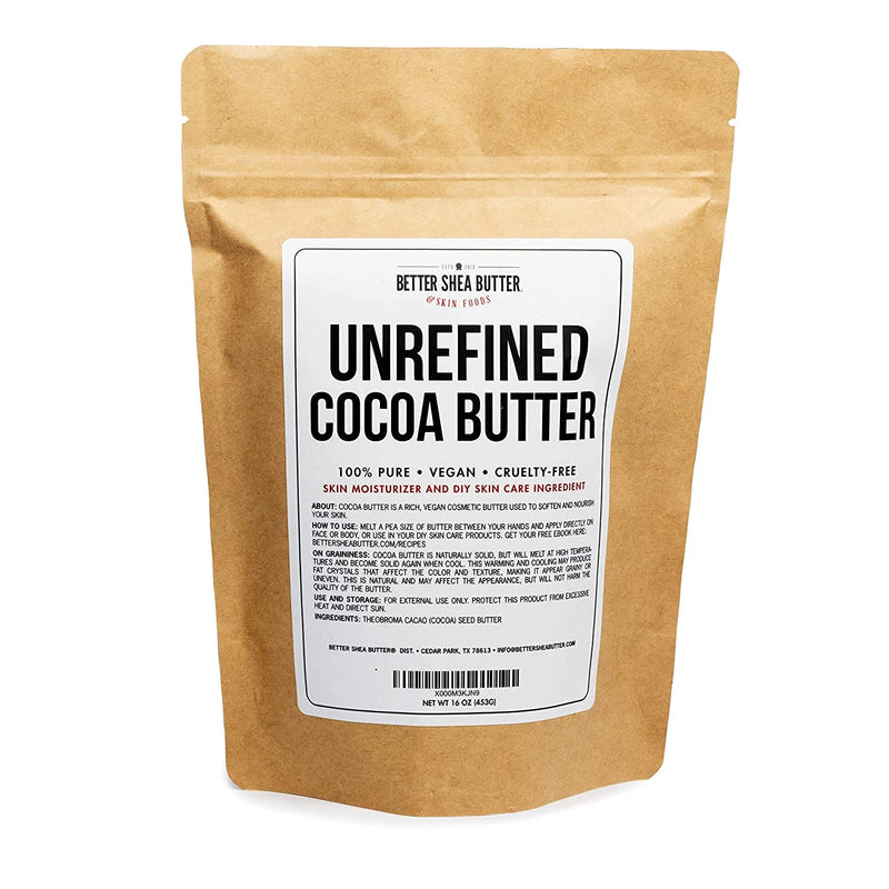 Unrefined Cocoa Butter - Use on Pregnancy Stretch Marks, Make Moisturizing Lotion, Chap Stick, Lip Balm and Body Butter - 100% Pure, Food Grade, Smells Like Chocolate - 16 oz by Better Shea Butter 1 Pound (Pack of 1) - BeesActive Australia