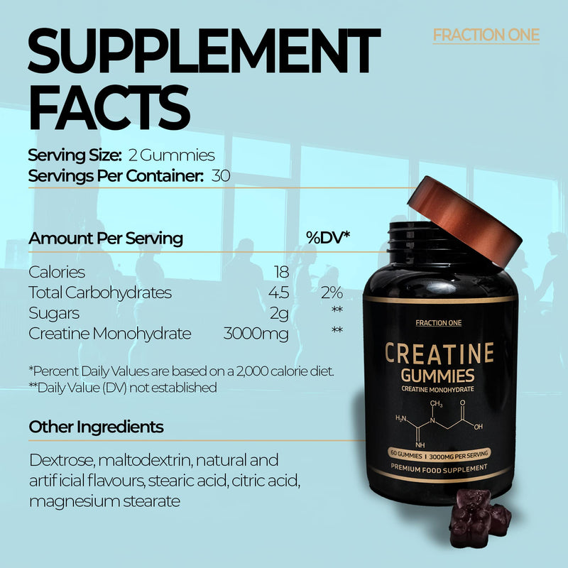 Creatine Gummies - 60 Creatine Gummies - 3000mg of Creatine Monohydrate Per Serving - Berry Flavoured Creatine - Pre Workout Gym Gummy, Suitable for Men & Women - BeesActive Australia